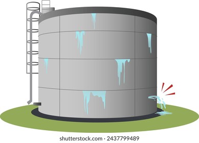 water tank leak vector illustration, Large white water tank that leaked and flowed water, rural property, wastewater treatment plant. Water purification tank