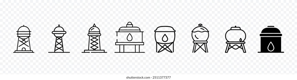 Conjunto de iconos lineales de tanque de agua. icono de tanque de agua sobre fondo transparente, icono de caldera de agua. Icono del Vector de la caldera de las aguas, iconos del vector del tanque de agua. Ilustración de tanque de agua