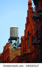 water tank on the New York rooftops. Vector realistic image