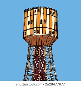 water tank tirtanadi medan city icon landmark vector design illustration line art 