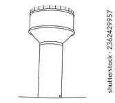 Water tank tower outline drawing on white background. Indian water tank tower outline vector. 