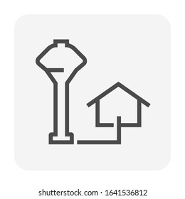 Water tank tower vector icon or elevated water tank. Using storage liquid and water. Then supply or transfer by pressure from elevation through pipeline for irrigation, agriculture, farming, home use.