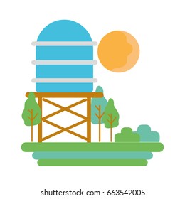 water tank with trees and sun