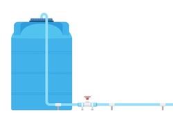 Water Tank Vector. Tap. Blue Water Tank On White Background.