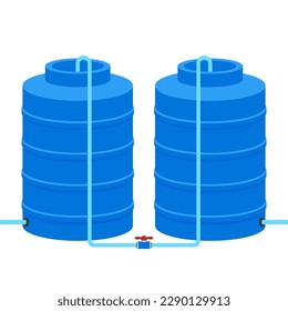 Water tank vector. Tap. Blue water tank on white background.