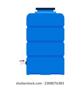 Water tank vector. Tap. Blue water tank on white background.
