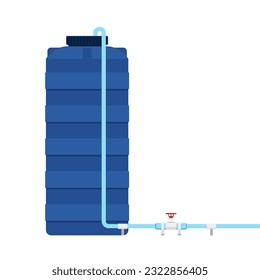 Water tank vector. Tap. Blue water tank on white background.