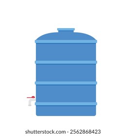 Water tank vector. Tap. Blue water tank on white background.