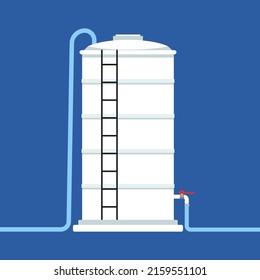 Vector de tanques de agua. Toca. espacio libre para texto. tanque de agua blanca de fondo azul.