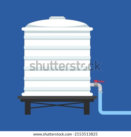 Water tank vector. Tap. free space for text. white water tank on blue background.