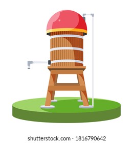 water tank vector with wooden texture in cartoon shape. white background