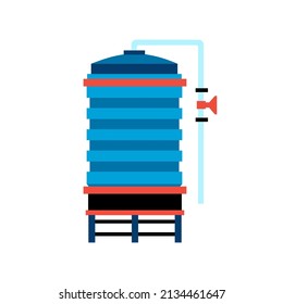 Water tanker. A large water tank on a plastic stand with a tap. Water storage, ecology, water storage in hot countries.Flat vector illustration, cartoon style.