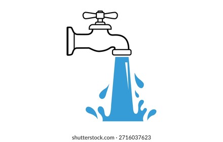 Water Tap with Blue Flow Clean Water Illustration