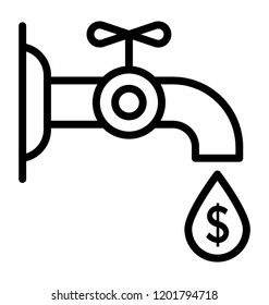 Water tap with coin inside water drop showing cash flow icon 