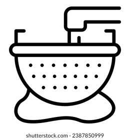 Water tap colander icon outline vector. Kitchen sieve. Drain bamboo