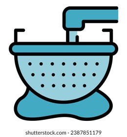 Water tap colander icon outline vector. Kitchen sieve. Drain bamboo color flat