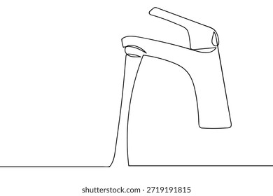 El grifo de agua está funcionando actualmente, en una línea continua. Ilustración vectorial de dibujo de una sola línea.