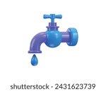 water tap with dripping running water icon 3d rendering vector illustration