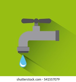 Water tap with drop falling icon over green background. colorful design. vector illustration