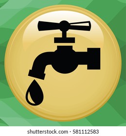 Water tap with drop falling icon over green background. colorful design