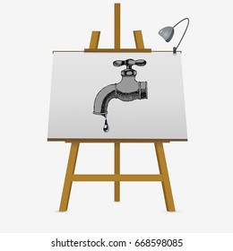 Water tap with water drop. Hand drawn vector stock illustration om easel