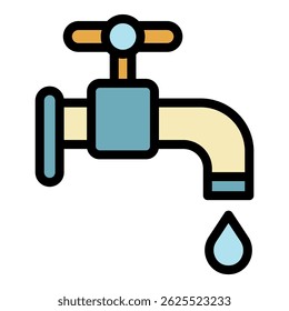 Water tap drop icon. Outline water tap drop vector icon color flat isolated