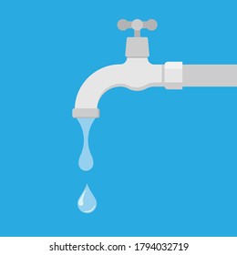 Water tap with drop isolated on background. Vector illustration. Eps 10.