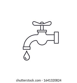 Water tap with drop line icon. Vector water crane outline illustration isolated on white background.