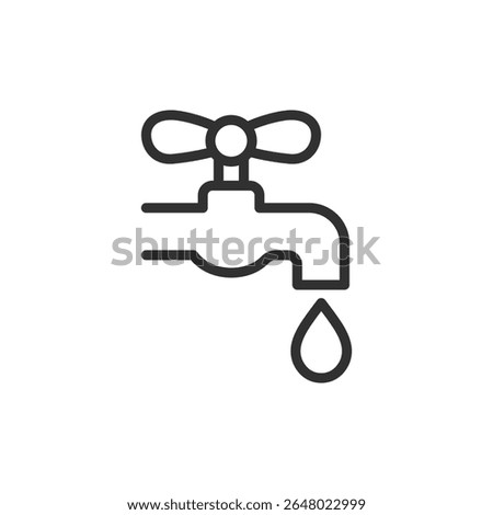 Water tap with drop, linear icon. Plumbing element for bathroom or kitchen. Line with editable stroke.