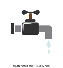 Water tap with drops vector illustration. Water dripping from the faucet.