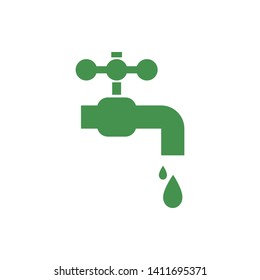 Water tap with falling drop. Green ecological sign. Protect planet. Vector illustration for design.