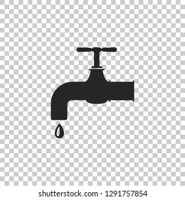 Water tap with a falling water drop icon isolated on transparent background. Flat design. Vector Illustration