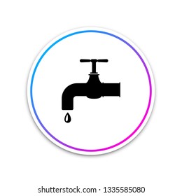 Water tap with a falling water drop icon isolated on white background. Circle white button. Vector Illustration