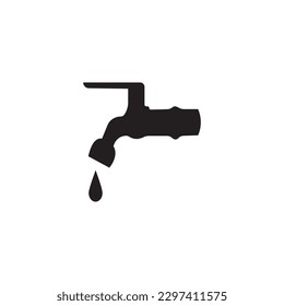 Water tap with falling drop isolated on white background. Water faucet in cartoon flat style.