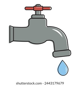 Water tap with falling drop. Isolated on white background. Classical old valve.