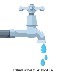 Water tap with falling drop. Vector illustration in flat style