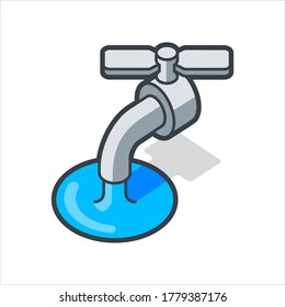 Water tap with a falling water Isometric flat icon. 3d vector colorful illustration. Pictogram isolated on white background.