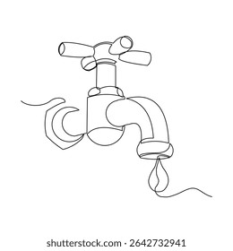 Water tap faucet sink bathroom and kitchen equipment household domestic sketch drawing editable stroke vector illustration