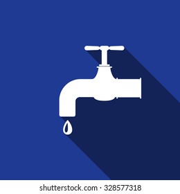 Water tap flat icon with long shadow. Vector Illustration