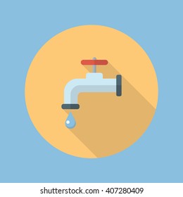 Water tap flat icon with long shadow