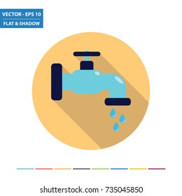 Water tap flat icon with long shadow. Vector Illustration.