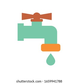 Water tap flat style icon design, Clean faucet liquid drink wet kitchen home stream wash and macro theme Vector illustration