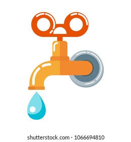 Water tap. Flat vector cartoon illustration. Objects isolated on white background.