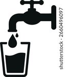 Water Tap and Glass Vector Icon for Clean Drinking Water