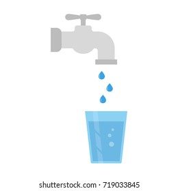 Water tap and glass of water. Vector illustration.