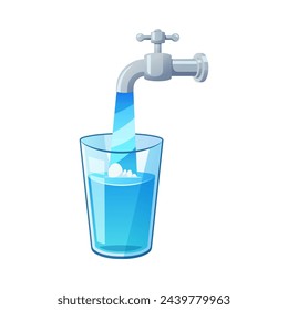 Grifo de agua con vector de vidrio aislado sobre fondo blanco.