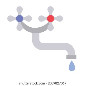 Water Tap, Hot And Cold Water Mixer. Vector Stock Illustration Isolated On White Background.