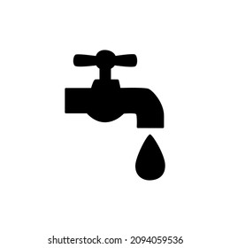 Water Tap Icon in black flat glyph, filled style isolated on white background