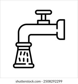 Ícone de torneira de água, ilustração preta isolada no fundo branco para design gráfico e web.