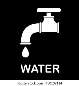 Water tap icon. Water drop. Flat vector stock illustration. Black and white drawing.